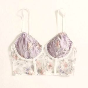 Sexy floral embroidered lace lavender fairy cami top